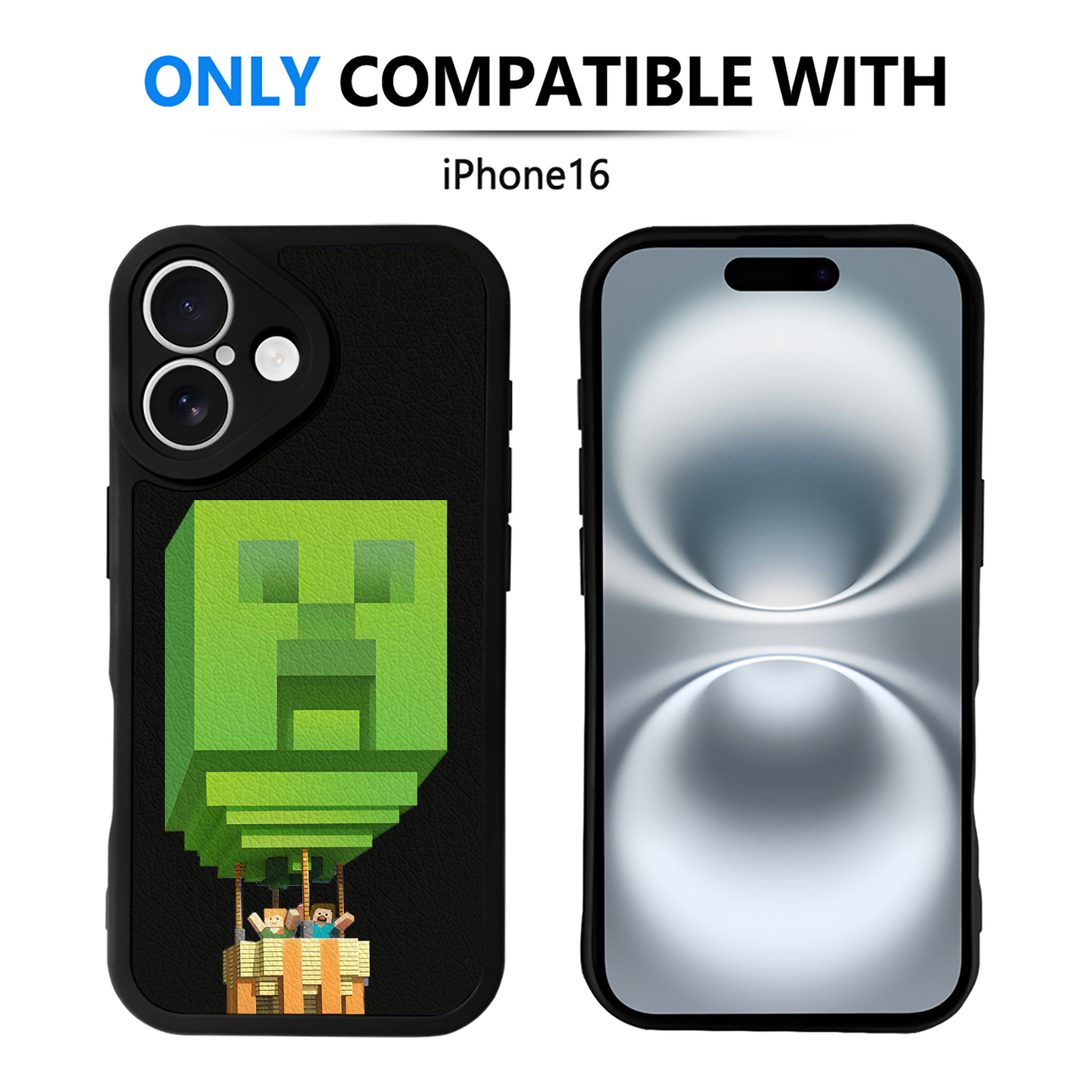 （画像用） マインクラフト ブロックの世界 Minecraft MC Block world 【iPhone 16シリーズ対応】シリコンスマホケース（レザー調） 材質：シリコン